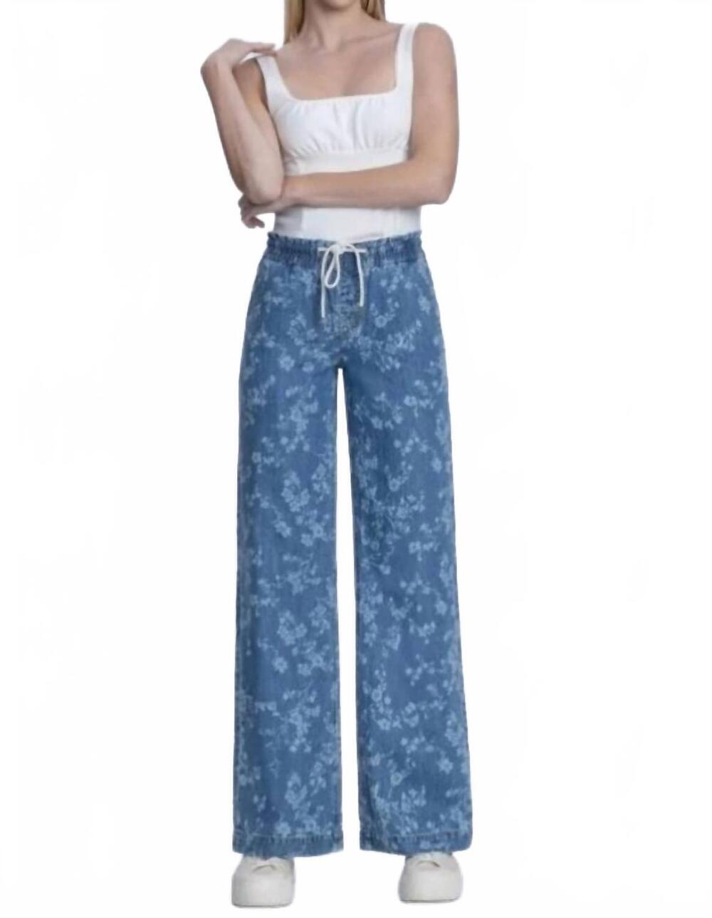 NEW VERVET BY FLYING MONKEY vintage floral high rise drawstring pull on wide leg